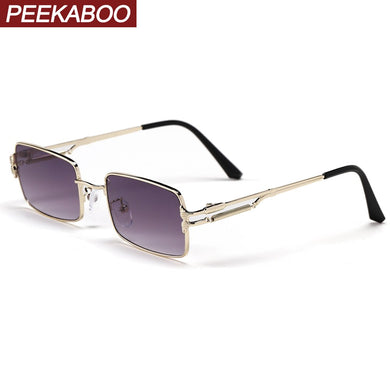 Peekaboo rectangle punk glasses for men retro style uv400 gold metal sunglasses women square brown 2023 drop shipping
