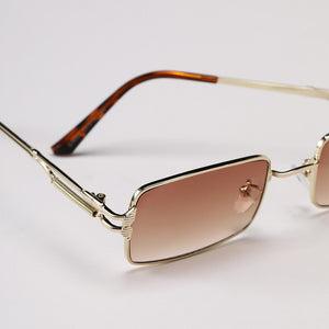 Peekaboo rectangle punk glasses for men retro style uv400 gold metal sunglasses women square brown 2023 drop shipping