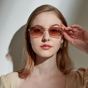 Peekaboo rectangle punk glasses for men retro style uv400 gold metal sunglasses women square brown 2023 drop shipping
