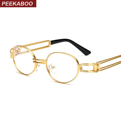 Peekaboo retro clear lens nerd glasses frames for men male oval small round eyeglasses for women gold metal hollow 2023