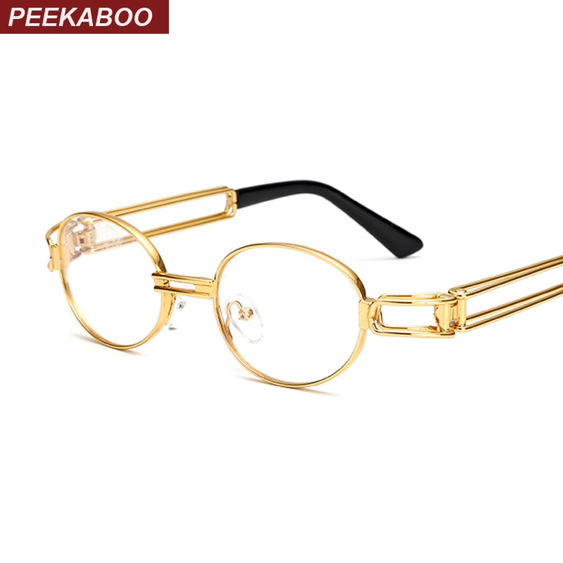 Peekaboo retro clear lens nerd glasses frames for men male oval small round eyeglasses for women gold metal hollow 2023