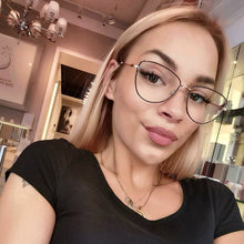 Load image into Gallery viewer, Peekaboo retro metal glasses frame cat eye female gold black clear lens triangle optical eyeglasses women&#39;s accessories