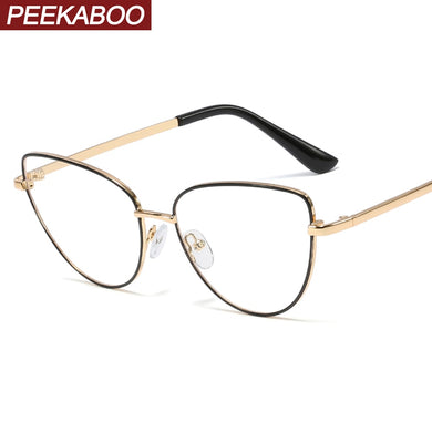 Peekaboo retro metal glasses frame cat eye female gold black clear lens triangle optical eyeglasses women's accessories