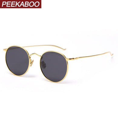 Peekaboo retro style metal sunglasses round men gold frame male sun glasses polarized women 2023 summer uv400 black brown