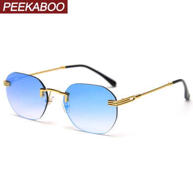 Occhiali da sole senza montatura Peekaboo da uomo a specchio quadrato blu rosso verde occhiali da sole retrò senza cornice per donna in metallo oro uv400 di alta qualità 