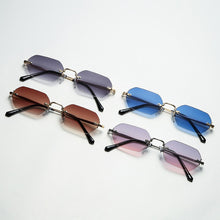 Load image into Gallery viewer, Peekaboo small frame vintage sunglasses women uv400 rimless polygon rectangular glasses for men uv400 gold metal frameless blue