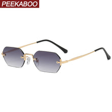 Load image into Gallery viewer, Peekaboo small frame vintage sunglasses women uv400 rimless polygon rectangular glasses for men uv400 gold metal frameless blue