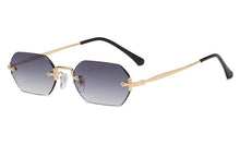 Load image into Gallery viewer, Peekaboo small frame vintage sunglasses women uv400 rimless polygon rectangular glasses for men uv400 gold metal frameless blue