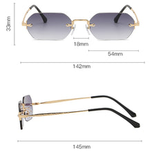 Load image into Gallery viewer, Peekaboo small frame vintage sunglasses women uv400 rimless polygon rectangular glasses for men uv400 gold metal frameless blue