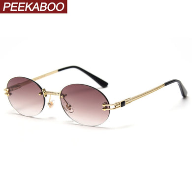 Peekaboo small oval sunglasses mirror men uv400 retro rimless round sun glasses vintage woman 2023 spring summer gift items