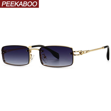 Peekaboo small rectangular sunglasses for men uv400 full metal male retro sun glasses for women 2023 blue brown
