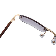 Load image into Gallery viewer, Peekaboo tinted rimless rectangular sunglasses retro blue brown imitated wood frame frameless women glasses for men uv400