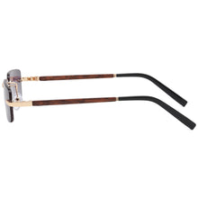 Load image into Gallery viewer, Peekaboo tinted rimless rectangular sunglasses retro blue brown imitated wood frame frameless women glasses for men uv400