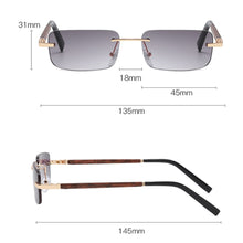 Load image into Gallery viewer, Peekaboo tinted rimless rectangular sunglasses retro blue brown imitated wood frame frameless women glasses for men uv400