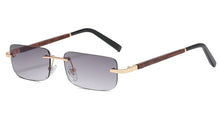 Load image into Gallery viewer, Peekaboo tinted rimless rectangular sunglasses retro blue brown imitated wood frame frameless women glasses for men uv400