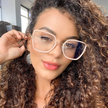 Carica l'immagine nel visualizzatore di Gallery, Peekaboo tr90  big glasses cat eye square clear lens pink woman eyeglasses prescription metal gold gift for ladies