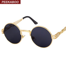Carica l'immagine nel visualizzatore di Gallery, Peekaboo vintage retro gothic steampunk mirror sunglasses gold and black sun glasses vintage round circle men UV gafas de sol