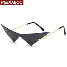Load image into Gallery viewer, Peekaboo vintage sunglasses women rimless big metal gold male one piece female sun glasses cat eye green purple 202 summer party