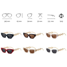 Load image into Gallery viewer, Peekaboo vintage sunglasses women square chain ladies sun glasses cat eye uv400 gold black 2023 female accessories