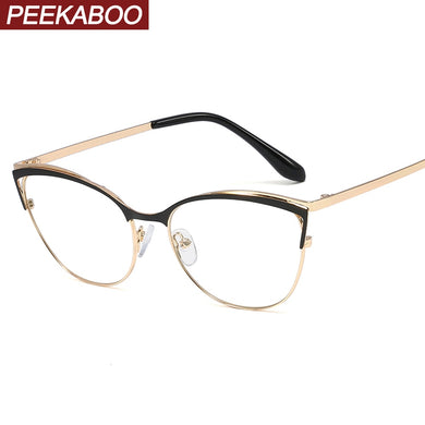 Peekaboo women fashion glasses cat eye gold metal frame prescription eyeglasses female accessories pink green gift items
