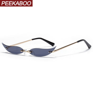 Peekaboo women gold metal sunglasses frameless narrow party accessories rimless 2023 ladies sun glasses cat eye green red sexy