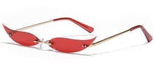Load image into Gallery viewer, Peekaboo women gold metal sunglasses frameless narrow party accessories rimless 2023 ladies sun glasses cat eye green red sexy