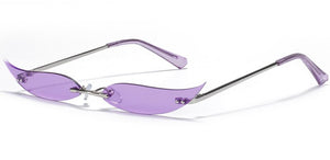 Peekaboo women gold metal sunglasses frameless narrow party accessories rimless 2023 ladies sun glasses cat eye green red sexy