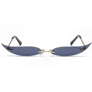 Peekaboo women gold metal sunglasses frameless narrow party accessories rimless 2023 ladies sun glasses cat eye green red sexy