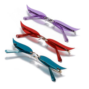 Peekaboo women gold metal sunglasses frameless narrow party accessories rimless 2023 ladies sun glasses cat eye green red sexy