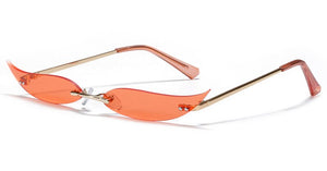 Peekaboo women gold metal sunglasses frameless narrow party accessories rimless 2023 ladies sun glasses cat eye green red sexy