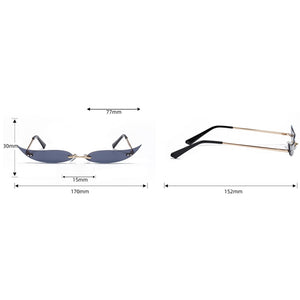 Peekaboo women gold metal sunglasses frameless narrow party accessories rimless 2023 ladies sun glasses cat eye green red sexy