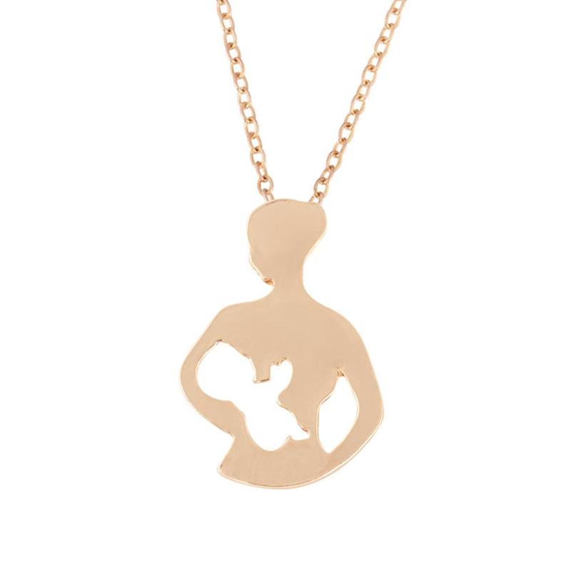 Pendant Gift For Mom Golden Silver Pendant Necklace Mom Family Jewelry Fashion Women Hollowed Breastfeeding Necklace