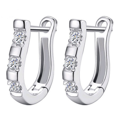 Pendientes Luxury Sliver Plated Earrings Flash CZ Zircon Harp Studs Horse Shoe Earrings Women Brincos