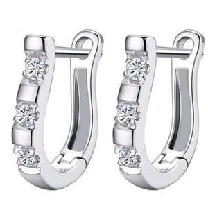Pendientes Luxury Sliver Plated Earrings Flash CZ Zircon Harp Studs Horse Shoe Earrings Women Brincos