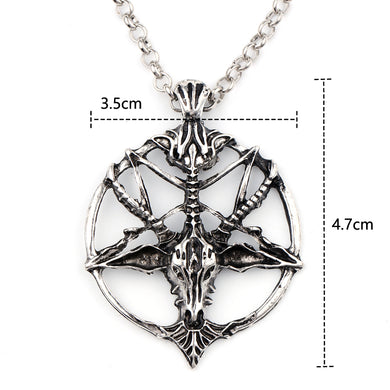 Pentagram Hollow Skull Round Goat Head Necklace Vintage Inverted Pentagram Skeleton Devil Satanism Pendants Necklaces For Men