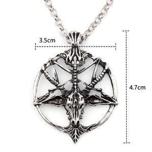 Pentagram Hollow Skull Round Goat Head Necklace Vintage Inverted Pentagram Skeleton Devil Satanism Pendants Necklaces For Men