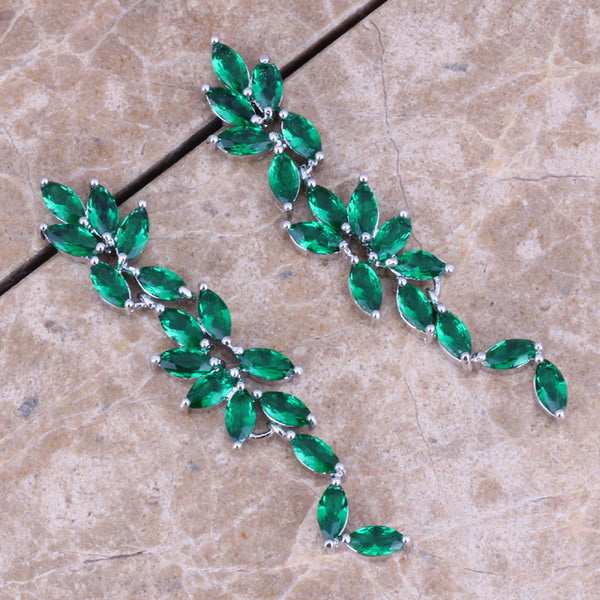 Perfect Green Cubic Zirconia 925 Sterling Silver Drop Dangle Earrings For Women S0201