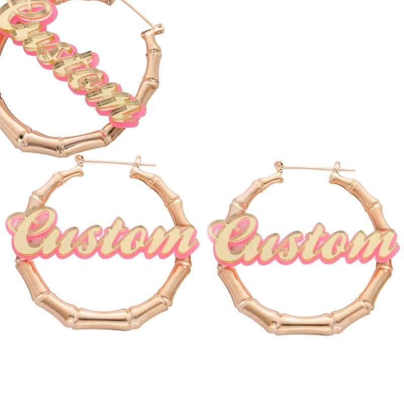 Personal Custom Name Design in Handmade Round Bamboo Earrings Perfect Kids Gift for Best Friend Love Jewelry for Girls