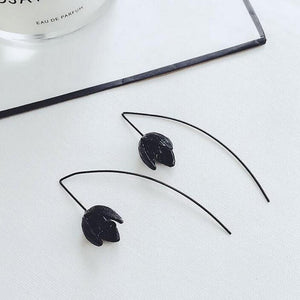 Personality Drop Earrings Black Flower Bud Long Dangle Pendant For Women Wedding Bridal Jewelry Punk Accessories