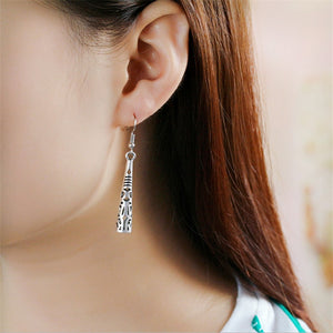 Personality Retro Antique Silver Color Hollow Flower Ear Hook Earrings Bottle Tassel Dangle Earrings for Women Fashion Jewelry