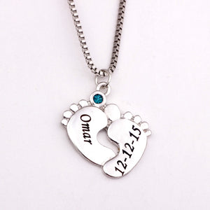 Personalized Baby Feet Necklace with Birthstones New Arrival Birthstones Long Necklaces Custom Made Any Name YP2494