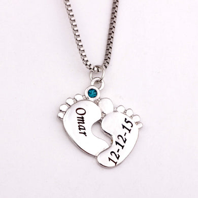 Personalized Baby Feet Pendant Necklace with Birthstones 2018 New Arrival Long Birthstone Necklaces Custom Made Any Name YP2494