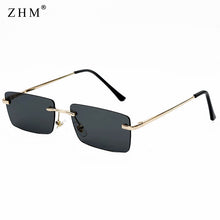 Load image into Gallery viewer, Personalized rectangular ladies sunglasses retro designer men&#39;s sunglasses frameless square polarized woman gradient glass UV400