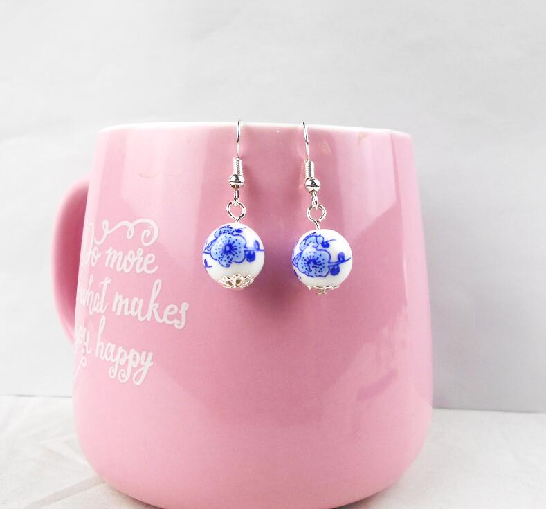 Personalized retro handmade porcelain ceramic national wind small domestic wholesale jewelry earrings for women