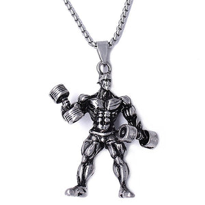 Personalized various shapes strong bodybuilding muscle men's pendant necklace gym fitness gift jewelry stainless steel necklace