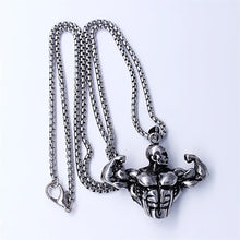 Load image into Gallery viewer, Personalized various shapes strong bodybuilding muscle men&#39;s pendant necklace gym fitness gift jewelry stainless steel necklace