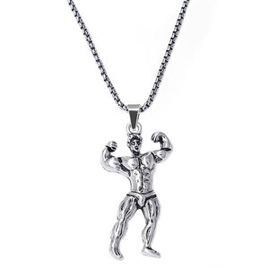 Personalized various shapes strong bodybuilding muscle men's pendant necklace gym fitness gift jewelry stainless steel necklace