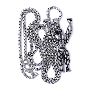 Personalized various shapes strong bodybuilding muscle men's pendant necklace gym fitness gift jewelry stainless steel necklace
