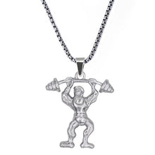 Load image into Gallery viewer, Personalized various shapes strong bodybuilding muscle men&#39;s pendant necklace gym fitness gift jewelry stainless steel necklace