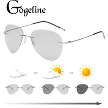 Load image into Gallery viewer, Pochromic Rimless Polarized Light Sunglasses Titanium Arm Chameleon Discoloration Sun glasses for men women aviation square
